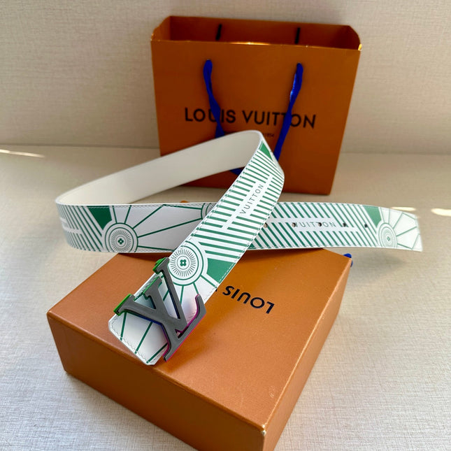 BELT IMPRINT 40MM REVERSIBLE IN WHITE AND GREEN CALFSKIN METAL BUCKLE