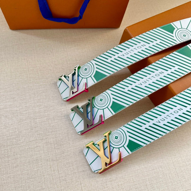 BELT IMPRINT 40MM REVERSIBLE IN WHITE AND GREEN CALFSKIN METAL BUCKLE