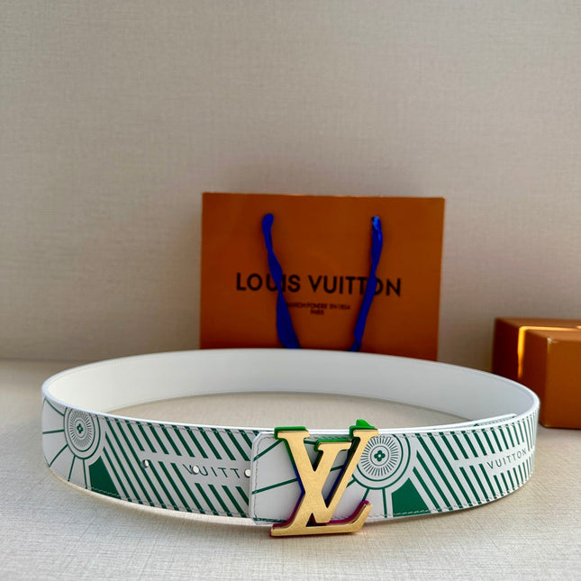 BELT IMPRINT 40MM REVERSIBLE IN WHITE AND GREEN CALFSKIN METAL BUCKLE