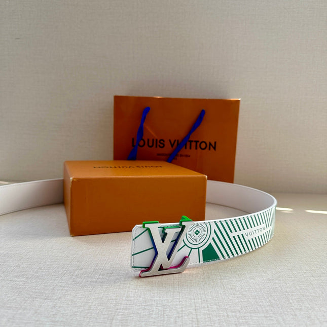 BELT IMPRINT 40MM REVERSIBLE IN WHITE AND GREEN CALFSKIN METAL BUCKLE