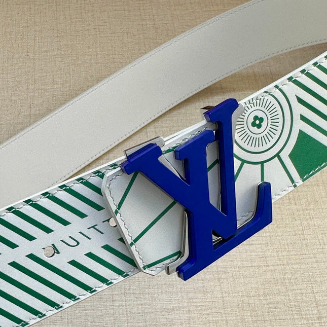 BELT IMPRINT 40MM REVERSIBLE IN WHITE AND GREEN CALFSKIN BLUE GRADIENT BUCKLE