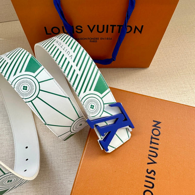 BELT IMPRINT 40MM REVERSIBLE IN WHITE AND GREEN CALFSKIN BLUE GRADIENT BUCKLE