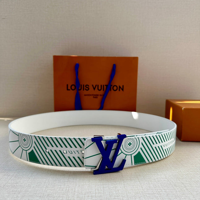 BELT IMPRINT 40MM REVERSIBLE IN WHITE AND GREEN CALFSKIN BLUE GRADIENT BUCKLE