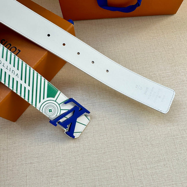BELT IMPRINT 40MM REVERSIBLE IN WHITE AND GREEN CALFSKIN BLUE GRADIENT BUCKLE