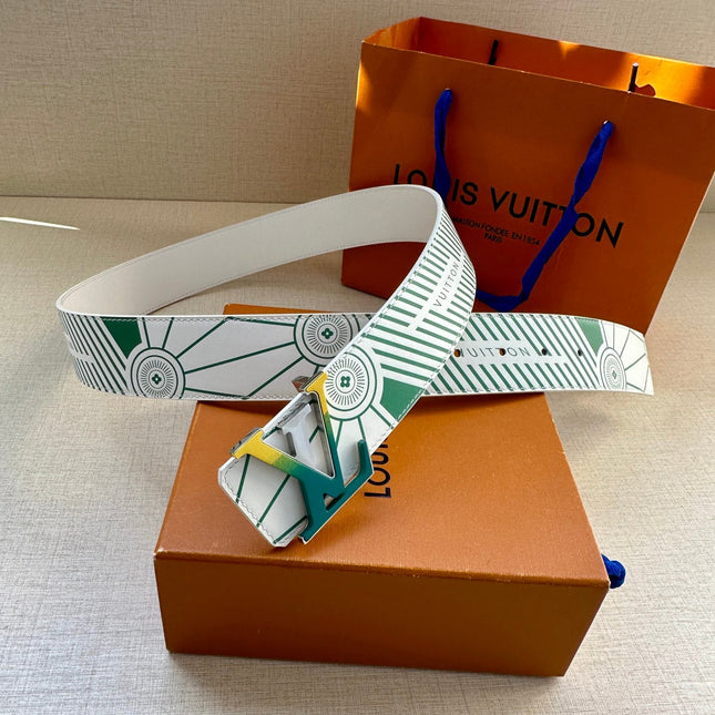 BELT IMPRINT 40MM REVERSIBLE IN WHITE AND GREEN CALFSKIN WITH YELLOW TO GREEN GRADIENT BUCKLE