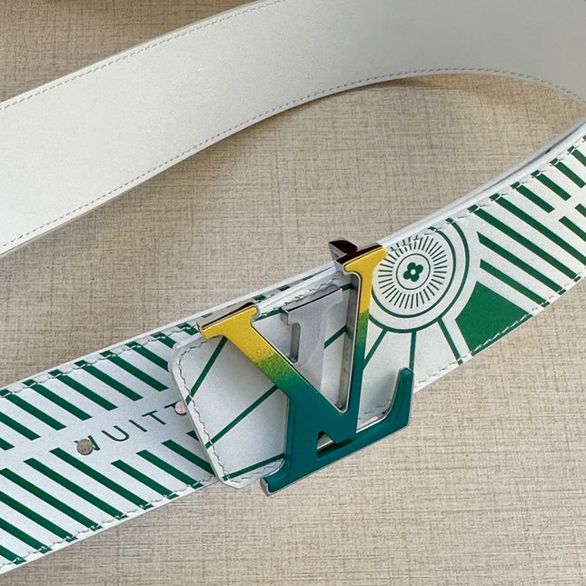 BELT IMPRINT 40MM REVERSIBLE IN WHITE AND GREEN CALFSKIN WITH YELLOW TO GREEN GRADIENT BUCKLE