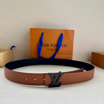 BELT PYRAMIDE GLITTER 34MM REVERSIBLE IN BROWN DAMIER BLACK LEATHER WITH BLACK BUCKLE