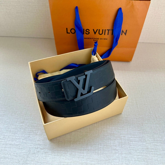 BELT PYRAMIDE GLITTER 34MM IN BLACK DAMIER CANVAS AND BLACK SMOOTH LEATHER WITH BLACK BUCKLE