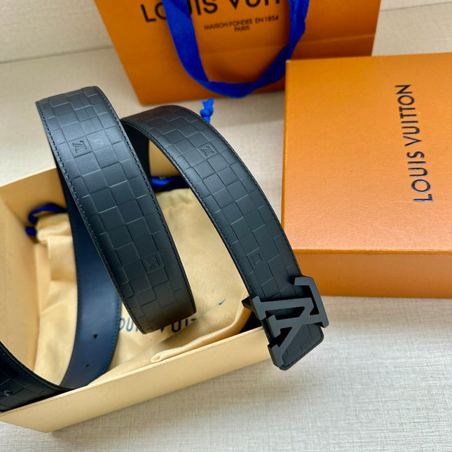 BELT PYRAMIDE GLITTER 34MM IN BLACK DAMIER CANVAS AND BLACK SMOOTH LEATHER WITH BLACK BUCKLE