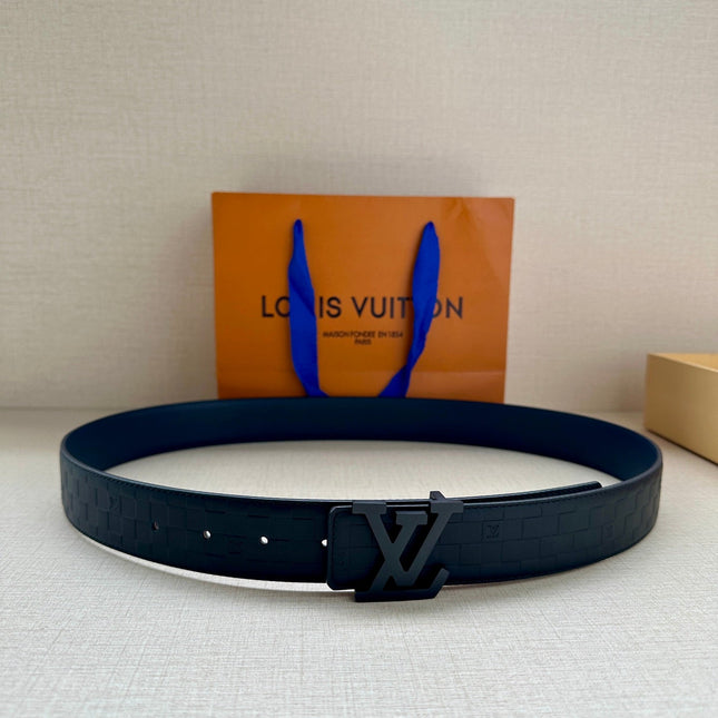 BELT PYRAMIDE GLITTER 34MM IN BLACK DAMIER CANVAS AND BLACK SMOOTH LEATHER WITH BLACK BUCKLE