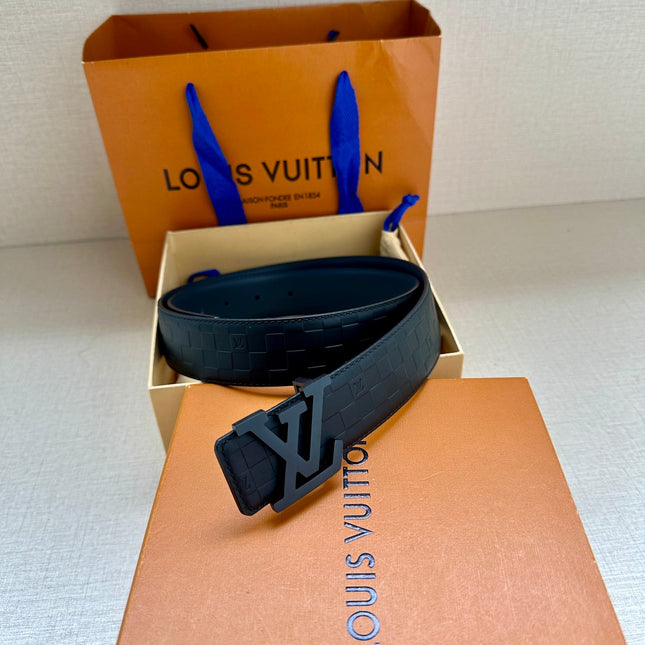 BELT PYRAMIDE GLITTER 34MM IN BLACK DAMIER CANVAS AND BLACK SMOOTH LEATHER WITH BLACK BUCKLE