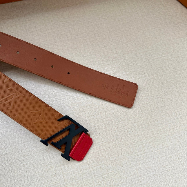 BELT 40MM REVERSIBLE IN BROWN RED MONOGRAM SHADOW CALFSKIN WITH BLACK BUCKLE