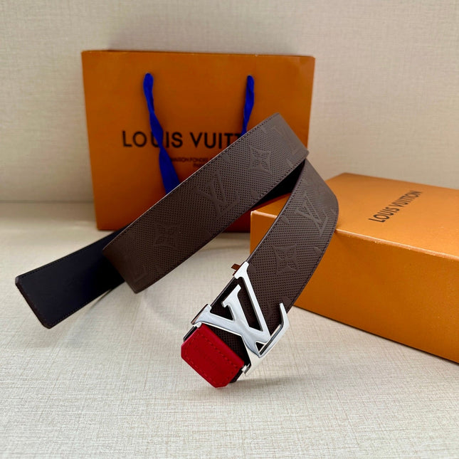 BELT 40MM REVERSIBLE IN BROWN BLACK RED MONOGRAM SHADOW CALFSKIN WITH SILVER LV BUCKLE