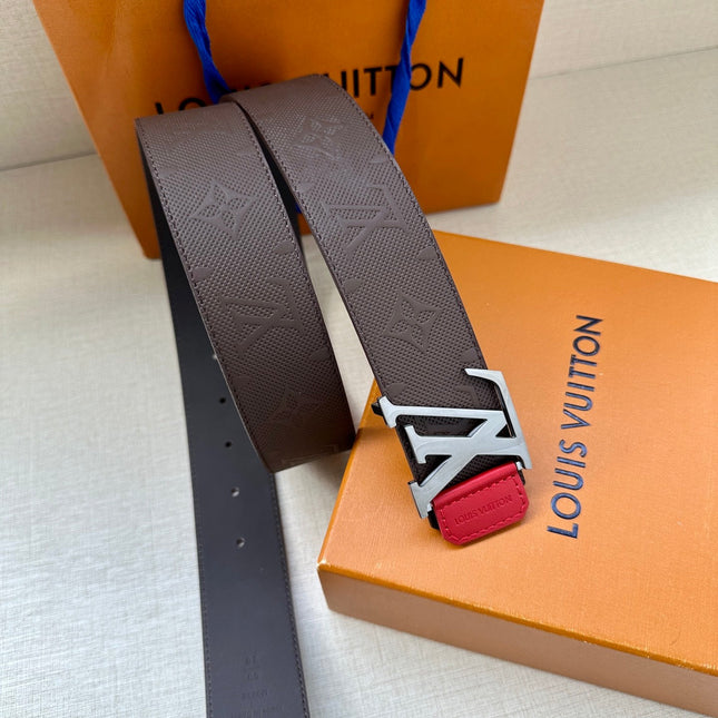 BELT 40MM REVERSIBLE IN BROWN BLACK RED MONOGRAM SHADOW CALFSKIN WITH SILVER LV BUCKLE