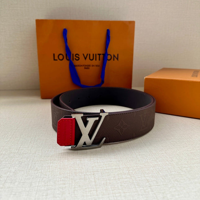 BELT 40MM REVERSIBLE IN BROWN BLACK RED MONOGRAM SHADOW CALFSKIN WITH SILVER LV BUCKLE