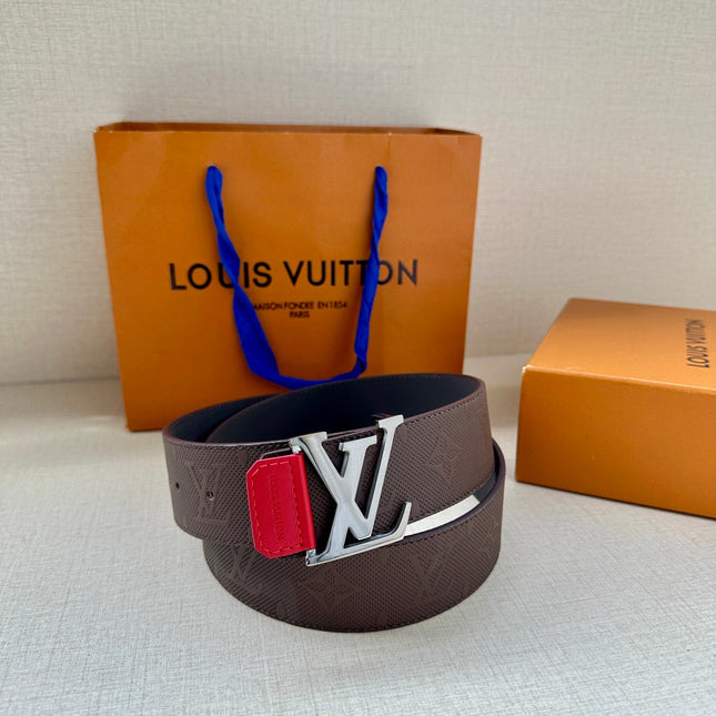 BELT 40MM REVERSIBLE IN BROWN BLACK RED MONOGRAM SHADOW CALFSKIN WITH SILVER LV BUCKLE