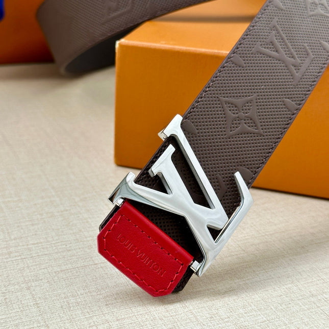 BELT 40MM REVERSIBLE IN BROWN BLACK RED MONOGRAM SHADOW CALFSKIN WITH SILVER LV BUCKLE