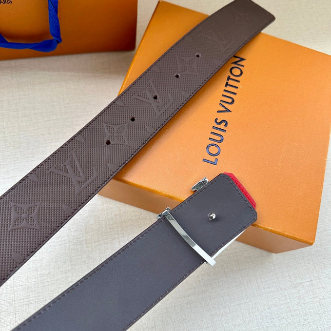 BELT 40MM REVERSIBLE IN BROWN BLACK RED MONOGRAM SHADOW CALFSKIN WITH SILVER LV BUCKLE