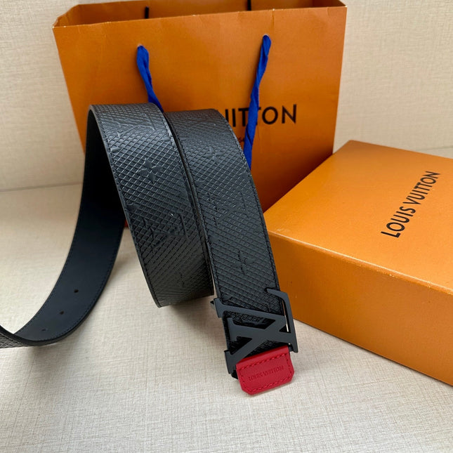 BELT 40MM REVERSIBLE IN BLACK RED MONOGRAM SHADOW CALFSKIN WITH BLACK LV BUCKLE