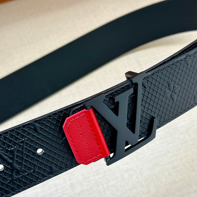 BELT 40MM REVERSIBLE IN BLACK RED MONOGRAM SHADOW CALFSKIN WITH BLACK LV BUCKLE