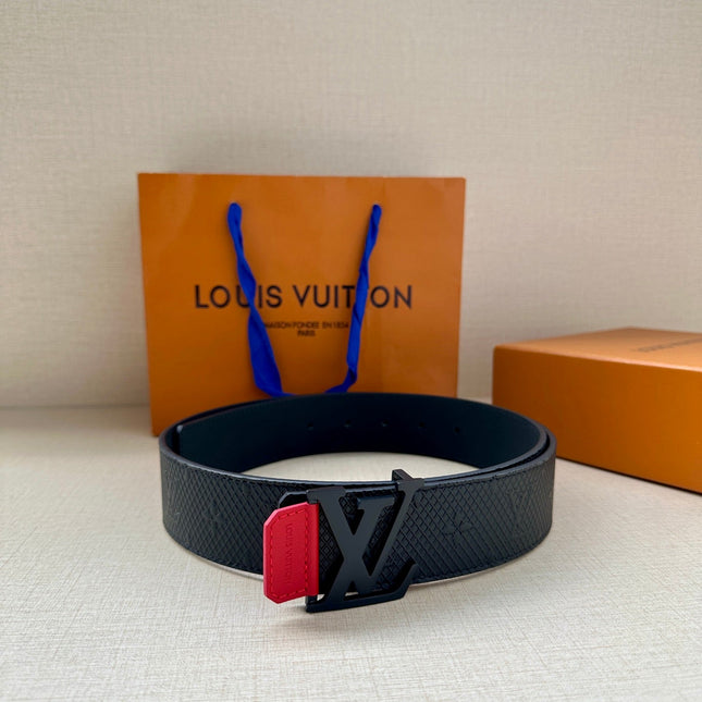 BELT 40MM REVERSIBLE IN BLACK RED MONOGRAM SHADOW CALFSKIN WITH BLACK LV BUCKLE