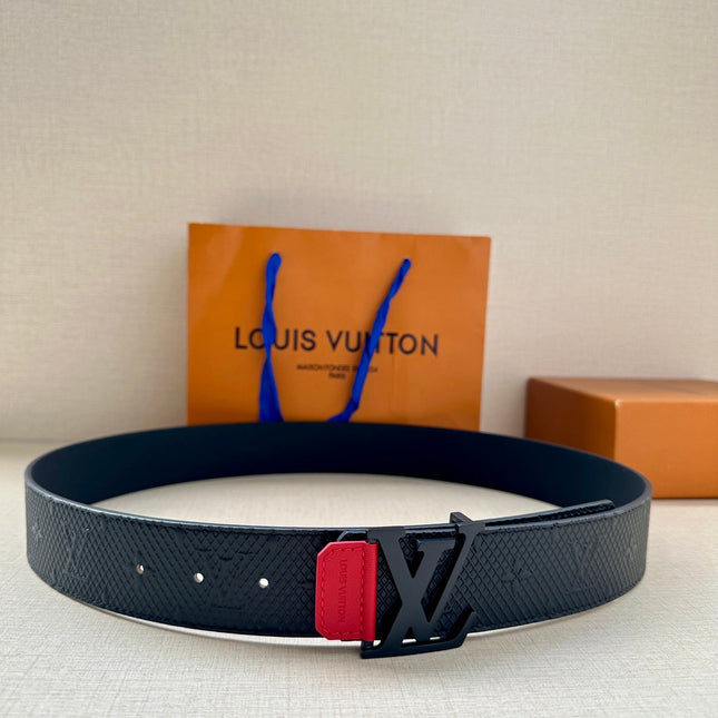 BELT 40MM REVERSIBLE IN BLACK RED MONOGRAM SHADOW CALFSKIN WITH BLACK LV BUCKLE