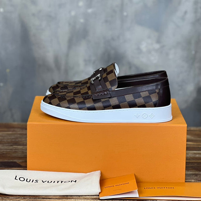 LV LOAFER CHOCOLATE BROWN DAMIER CANVAS AND CALFSKIN