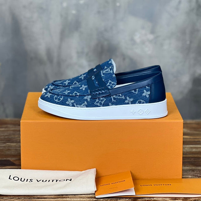 LV LOAFER IN DENIM BLUE MONOGRAM CANVAS AND CALFSKIN