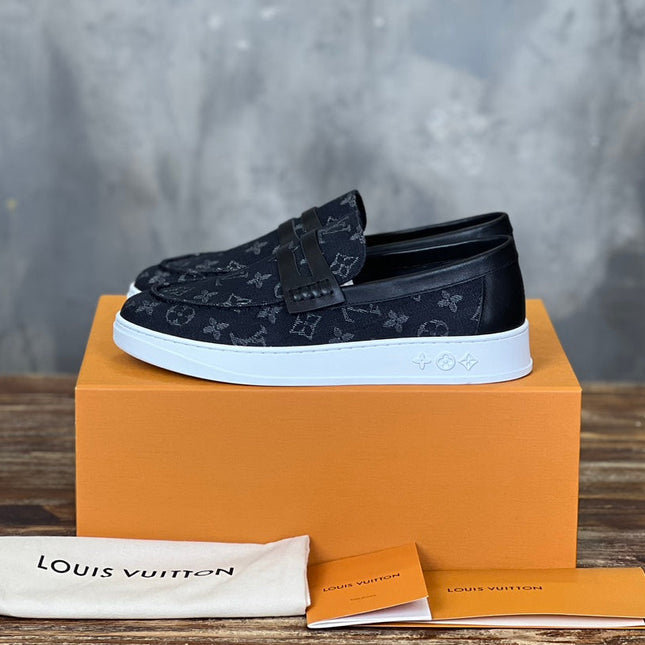 LV LOAFER IN BLACK MONOGRAM CANVAS AND CALFSKIN