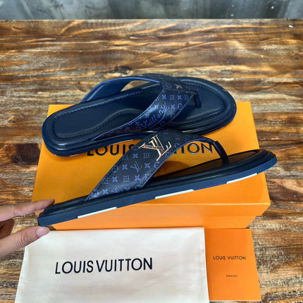 LV THONG SLIPPER IN NAVY BLUE MONOGRAM CALFSKIN