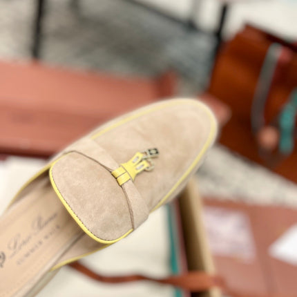 Loro Piana Beige Yellow Suede Charms Walk Flat Mules