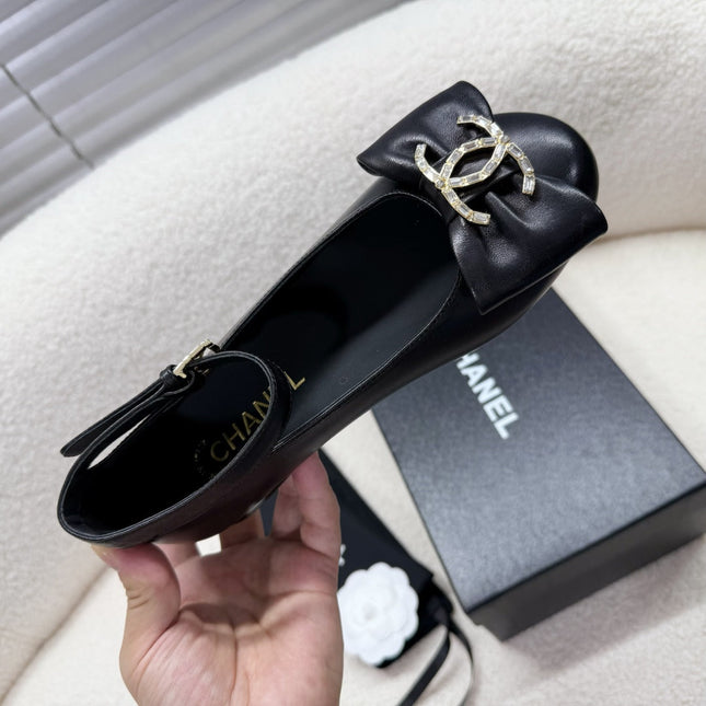 MARY JANE BOW SHOES IN BLACK LAMBSKIN