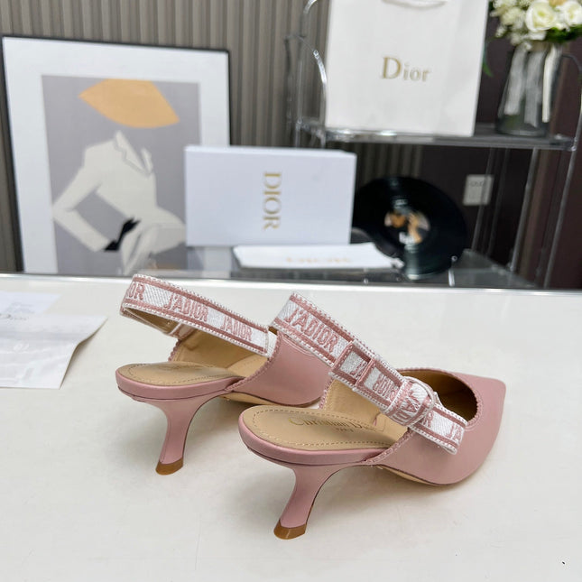 J'ADIOR SLINGBACK PUMP LIGHT PINK CALFSKIN AND EMBROIDERED FABRIC 65 MM