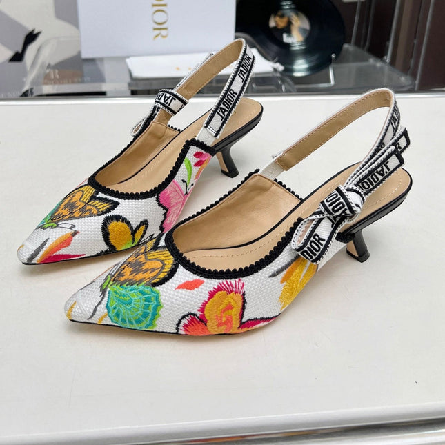 J'ADIOR SLINGBACK PUMP COLORFUL NATURAL RAFFIA AND EMBROIDERED COTTON 65 MM 130844