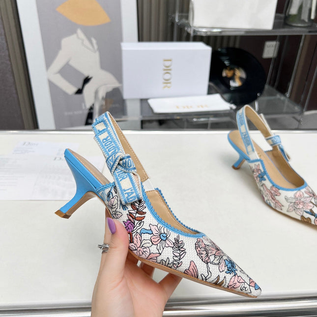 J'ADIOR SLINGBACK PUMP COLORFUL NATURAL RAFFIA AND EMBROIDERED COTTON 65 MM 130845