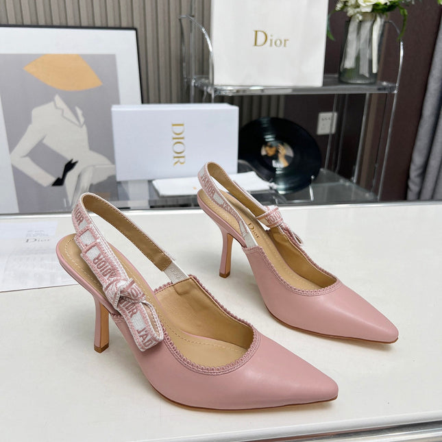 J'ADIOR SLINGBACK PUMP LIGHT PINK CALFSKIN AND EMBROIDERED FABRIC 10 CM