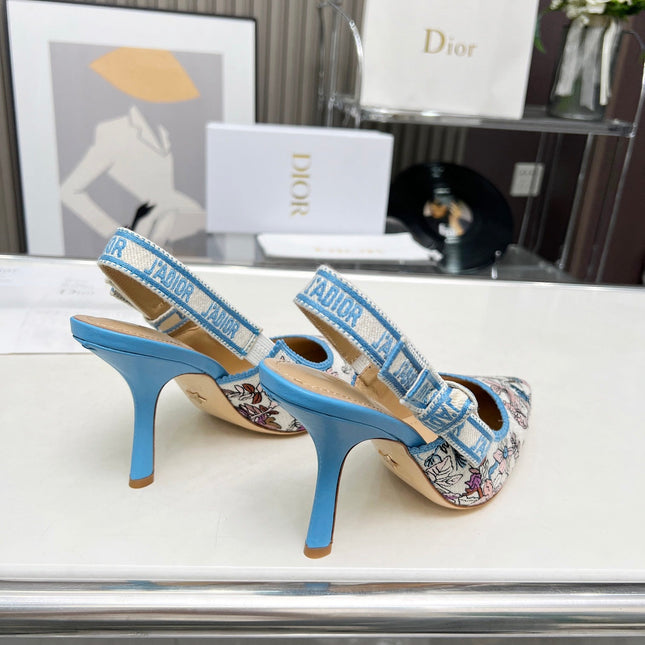 J'ADIOR SLINGBACK PUMP COLORFUL NATURAL RAFFIA AND EMBROIDERED COTTON 10 CM 130858