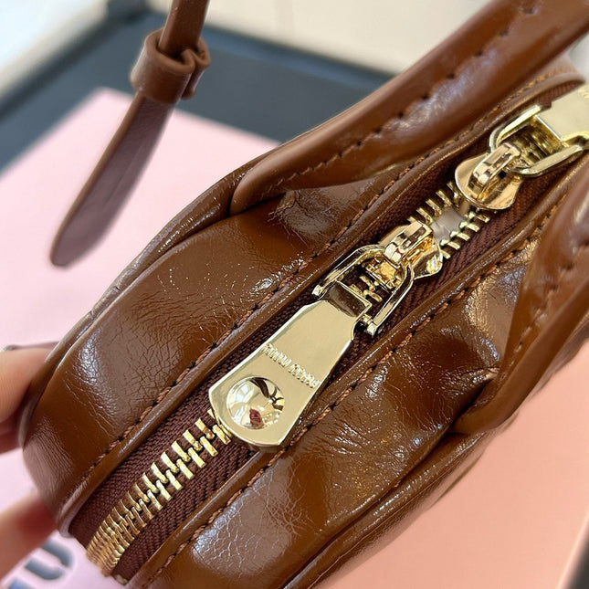 BEAU MINI TOP HANDLE BAG 14 IN PECAN BROWN CALFSKIN