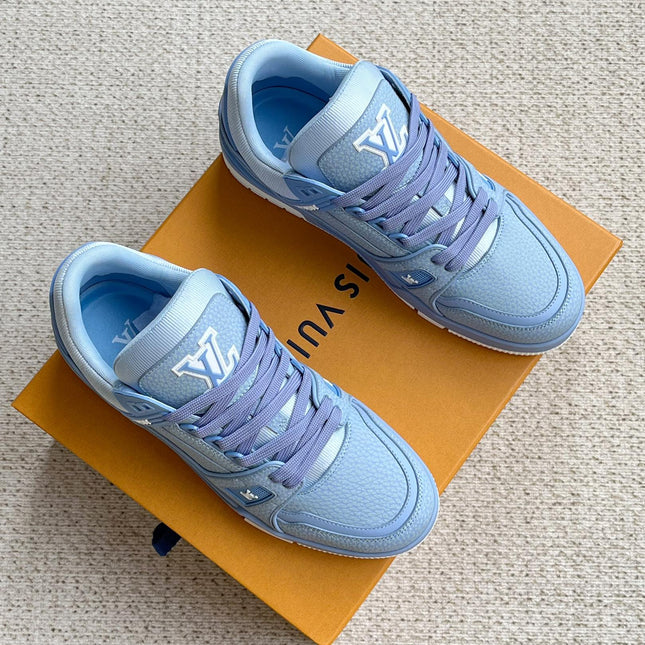 LV TRAINER SHOES SAPPHIRE BLUE GRAINED CALFSKIN