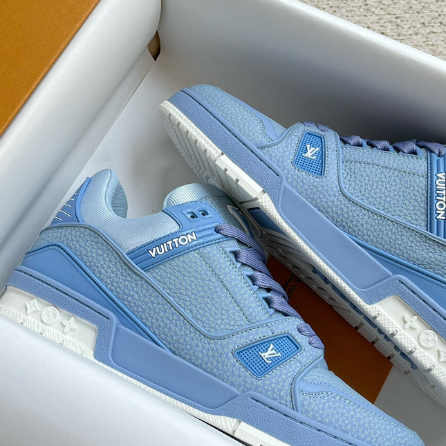 LV TRAINER SHOES SAPPHIRE BLUE GRAINED CALFSKIN