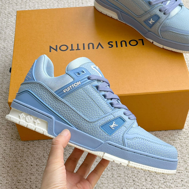 LV TRAINER SHOES SAPPHIRE BLUE GRAINED CALFSKIN