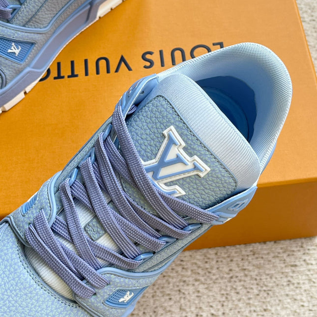 LV TRAINER SHOES SAPPHIRE BLUE GRAINED CALFSKIN