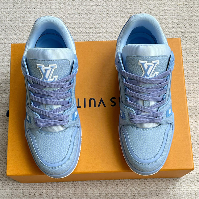 LV TRAINER SHOES SAPPHIRE BLUE GRAINED CALFSKIN