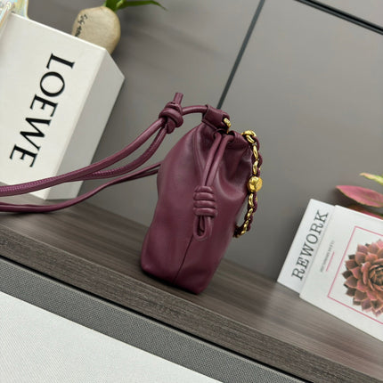 LOE 23 FLAMENCO PURSE BUCKET IN PLUM PURPLE LAMBSKIN