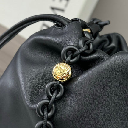LOE LARGE 41 FLAMENCO PURSE BUCKET IN BLACK LAMBSKIN