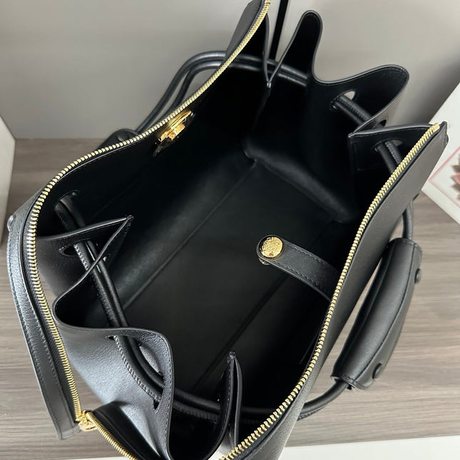 LOEWE 25S MADRID BAG 28 IN BLACK CALFSKIN GOLD HARDWARE