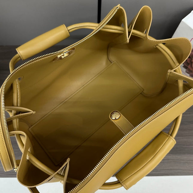 LOEWE 25S MADRID BAG 28 IN SAND YELLOW CALFSKIN GOLD HARDWARE