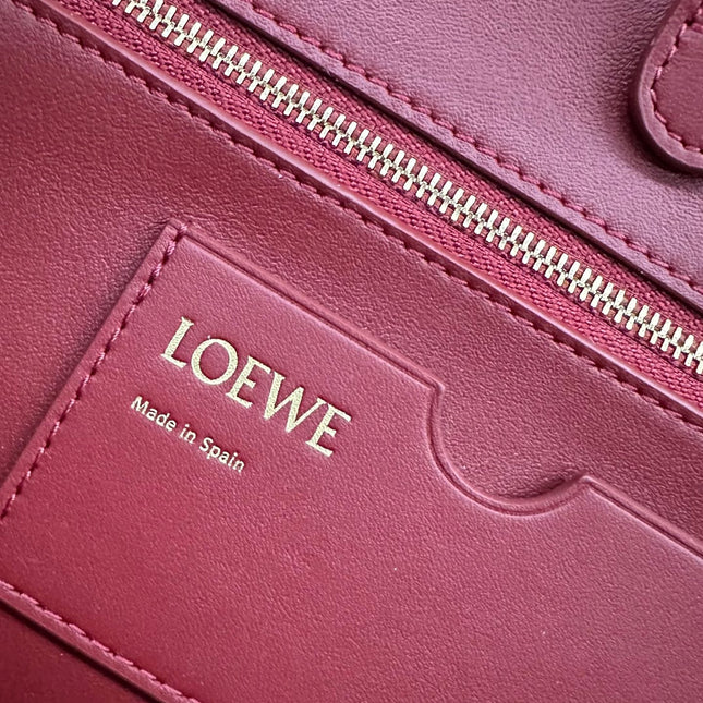 LOEWE 25S MADRID BAG 28 IN CHERRY RED CALFSKIN GOLD HARDWARE