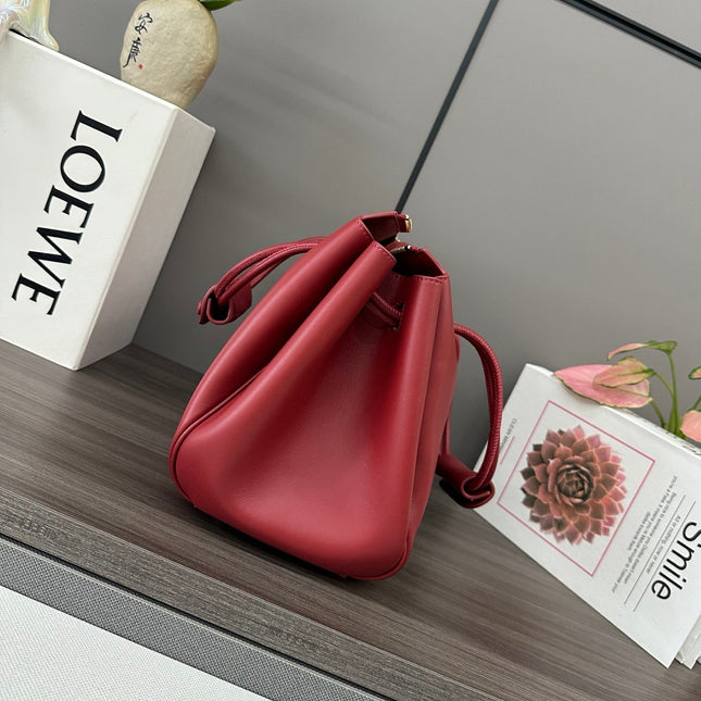 LOEWE 25S MADRID BAG 28 IN CHERRY RED CALFSKIN GOLD HARDWARE