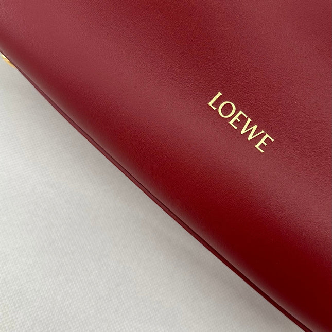 LOEWE 25S MADRID BAG 28 IN CHERRY RED CALFSKIN GOLD HARDWARE